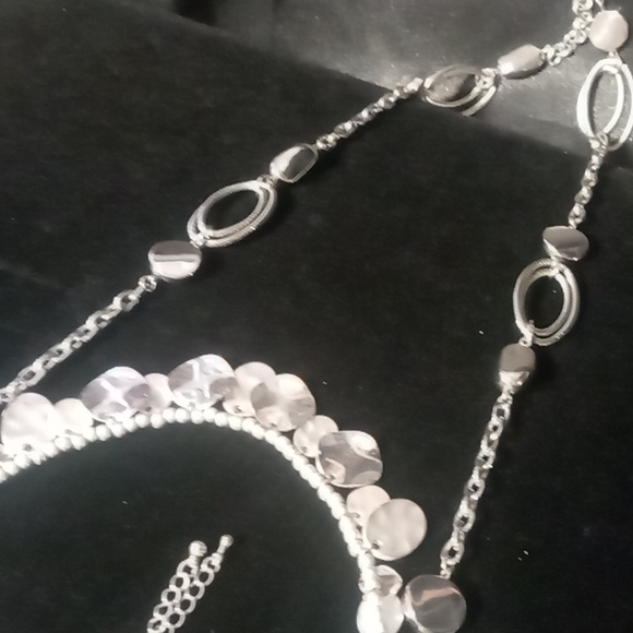 Long and layered silver tone circle link & coin style necklaces both ny & co. - Picture 2 of 9